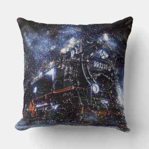 Ghost Train Vintage Locomotive Throw Pillow