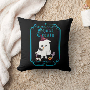 GHOST TREATS MADE LOCALLY funny halloween Throw Pillow