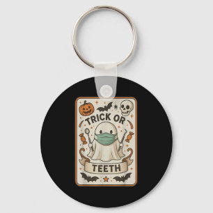 Ghost Trick Or Teeth Dental Tarot Card Halloween D Keychain