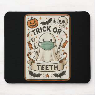 Ghost Trick Or Teeth Dental Tarot Card Halloween D Mouse Pad