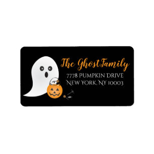 Ghost Trick Or Treating Halloween Candy Pumpkin Label