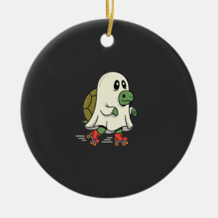 Ghost Turtle Roller Skates Halloween Design_1 Ceramic Ornament