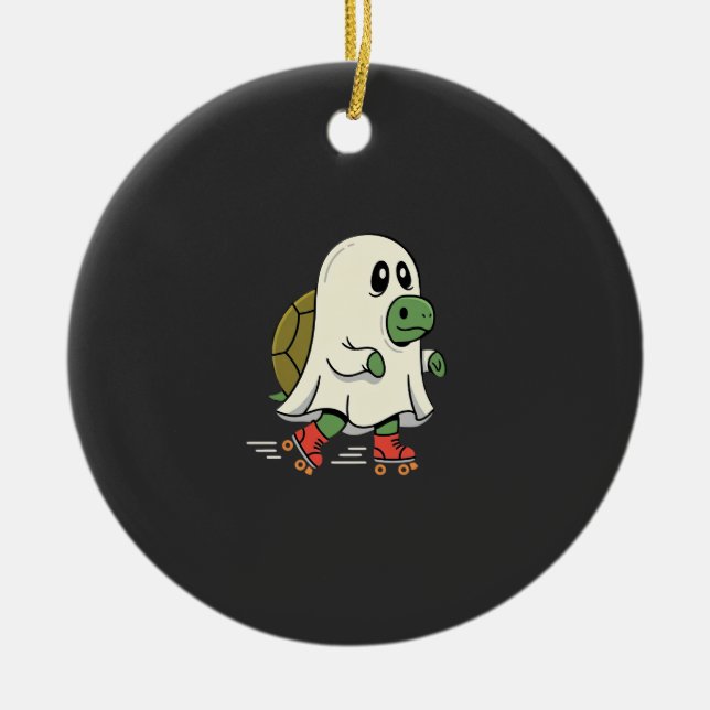 Ghost Turtle Roller Skates Halloween Design_1 Ceramic Ornament (Front)