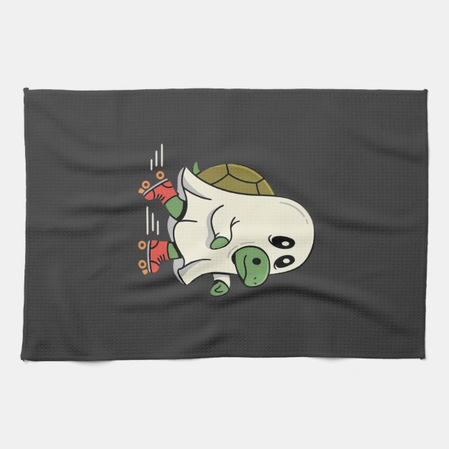 Ghost Turtle Roller Skates Halloween Design_1 Kitchen Towel (Horizontal)