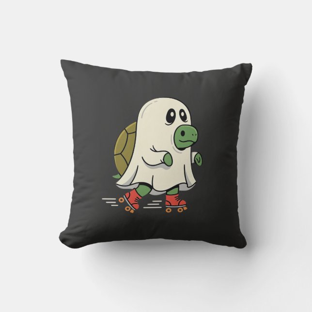Ghost Turtle Roller Skates Halloween Design_1 Throw Pillow (Front)