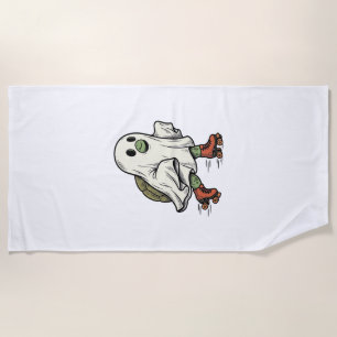 Ghost Turtle Roller Skating Vintage Halloween Desi Beach Towel