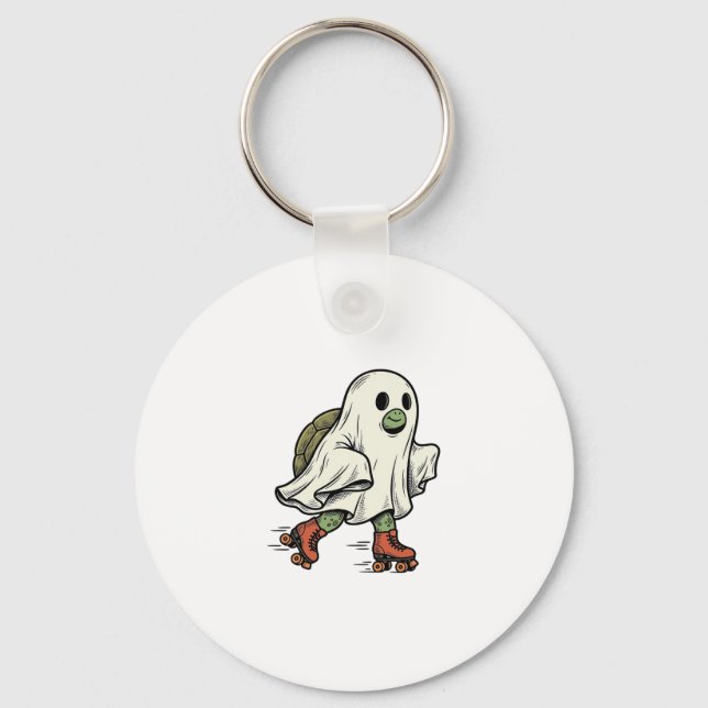 Ghost Turtle Roller Skating Vintage Halloween Desi Keychain (Front)