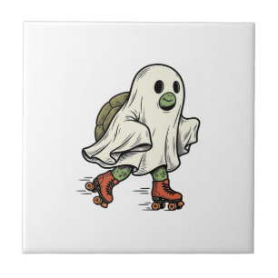 Ghost Turtle Roller Skating Vintage Halloween Desi Tile
