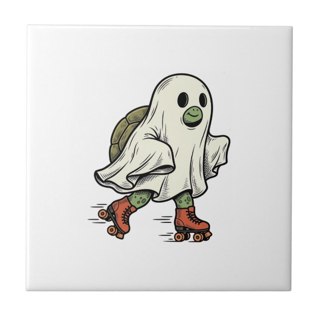 Ghost Turtle Roller Skating Vintage Halloween Desi Tile (Front)