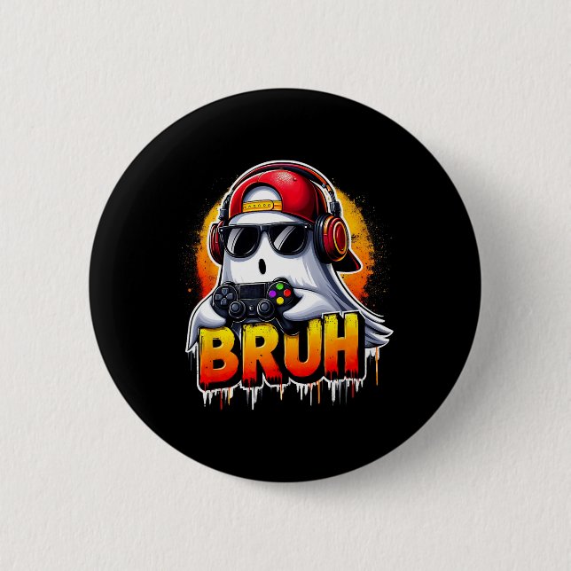 Ghost Video Game Bruh Halloween Gaming Controller  2 Inch Round Button (Front)