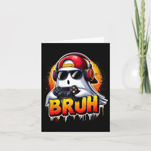 Ghost Video Game Bruh Halloween Gaming Controller  Card (Front)