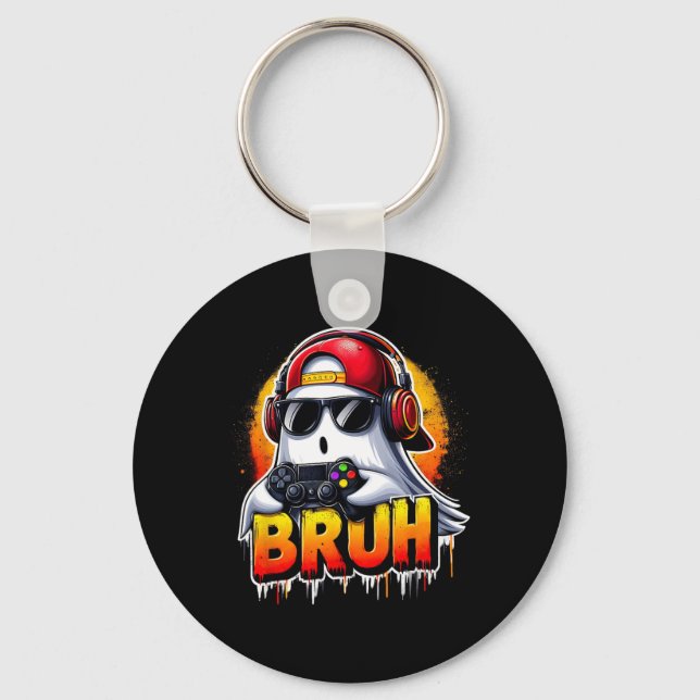 Ghost Video Game Bruh Halloween Gaming Controller  Keychain (Front)