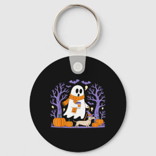 Ghost Walking Dachshund Funny Spooky Season Keychain