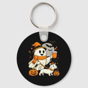 Ghost Walking Dachshund Spooky Season Halloween Keychain