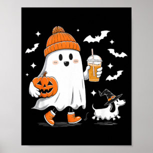 Ghost Walking Dachshund Spooky Season Halloween Poster