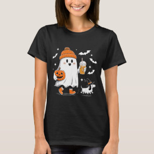 Ghost Walking Dachshund Spooky Season Halloween T-Shirt