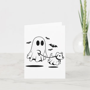 Ghost Walking Dog Dressed As Ghost Funny Halloween Card