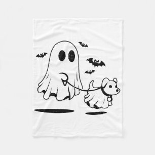 Ghost Walking Dog Dressed As Ghost Funny Halloween Fleece Blanket