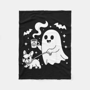 Ghost Walking Dog French Bulldog Coffee Halloween Fleece Blanket