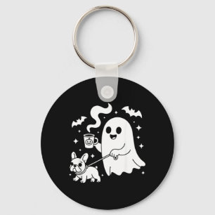 Ghost Walking Dog French Bulldog Coffee Halloween Keychain