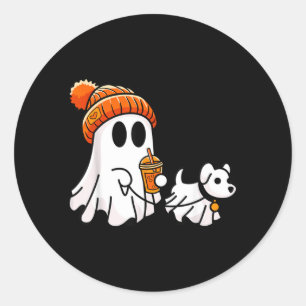 Ghost Walking Dog Funny Halloween Costume Classic Round Sticker