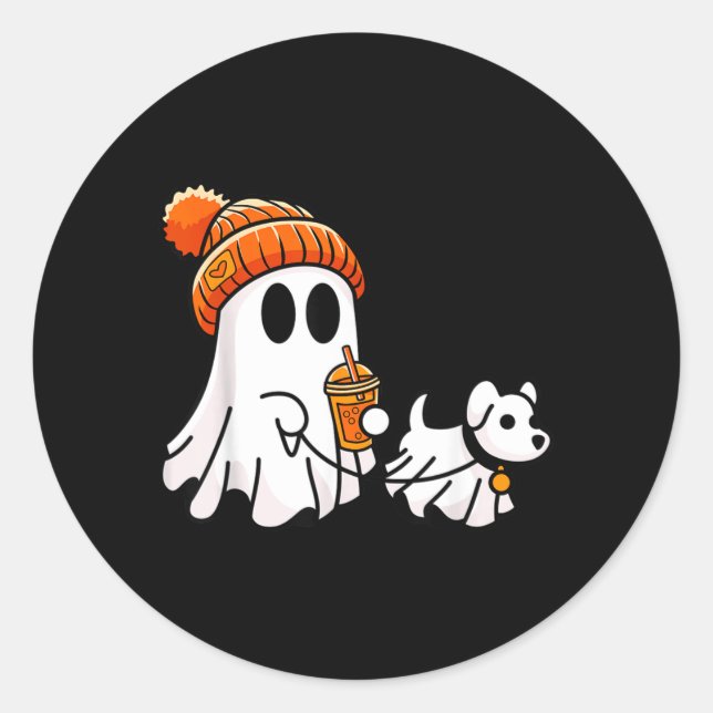 Ghost Walking Dog Funny Halloween Costume Classic Round Sticker (Front)