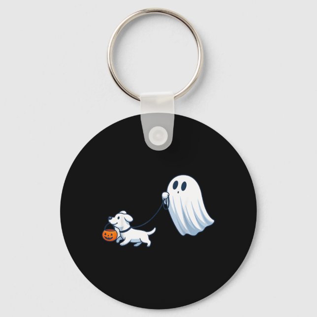 Ghost Walking Dog Ghost Dog Halloween Cute Spooky Keychain (Front)