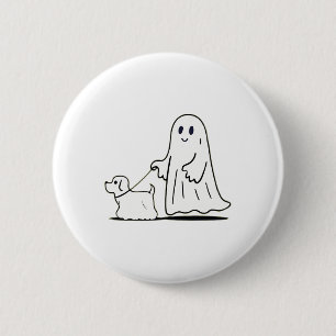 Ghost Walking Dog Ghostie Funny Halloween Dog Love 2 Inch Round Button
