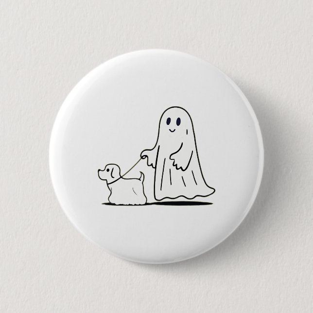 Ghost Walking Dog Ghostie Funny Halloween Dog Love 2 Inch Round Button (Front)