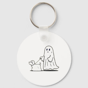 Ghost Walking Dog Ghostie Funny Halloween Dog Love Keychain