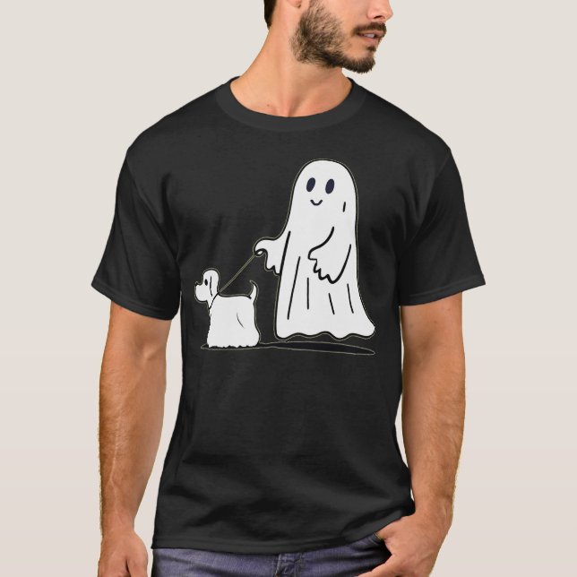Ghost Walking Dog Halloween T-Shirt (Front)