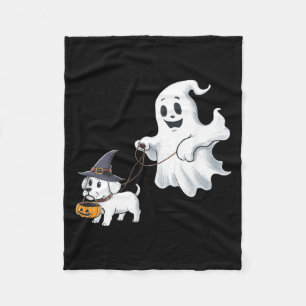 Ghost Walks The Dog Halloween Fleece Blanket