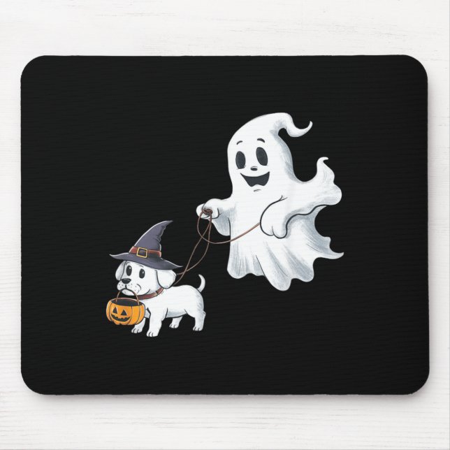 Ghost Walks The Dog Halloween Mouse Pad (Front)