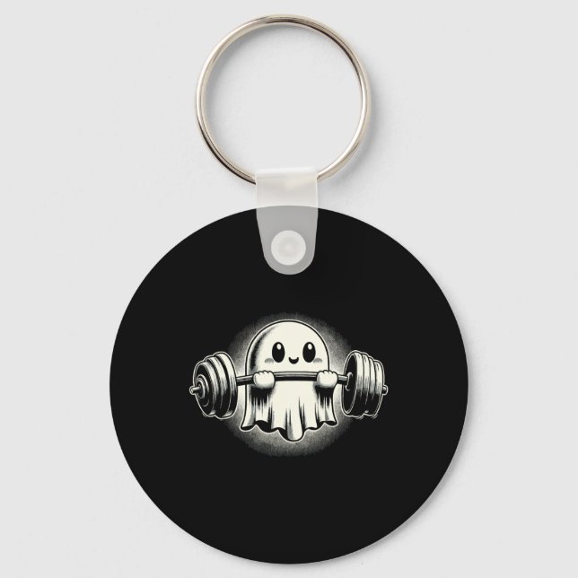 Ghost Weightlifting Funny Ghost Workout Halloween  Keychain (Front)