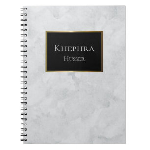Ghost White Watercolor Black And Gold Name Notebook