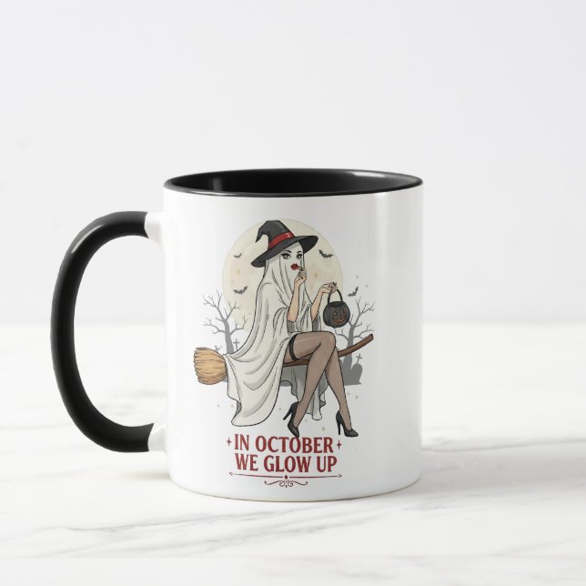Ghost Witch Broom Ride – Halloween Mug (Left)