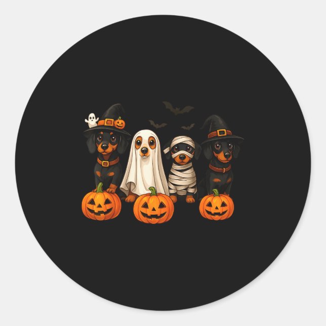 Ghost Witch Mummy Pumpkin Dachshund Dog Costume Ha Classic Round Sticker (Front)