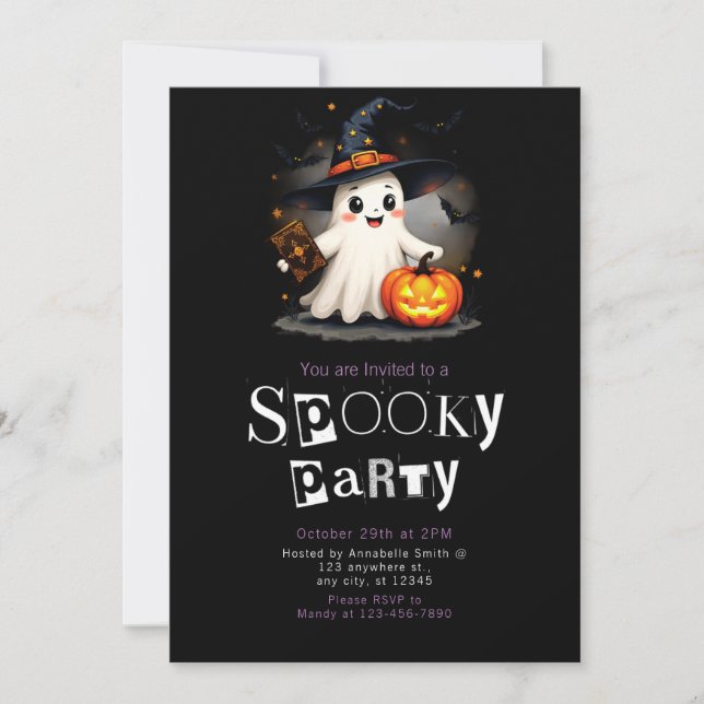 Ghost Witches Hat Modern Minimalist Halloween Invitation (Front)