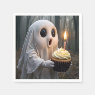 Ghost With a Birthday Cupcake Napkin