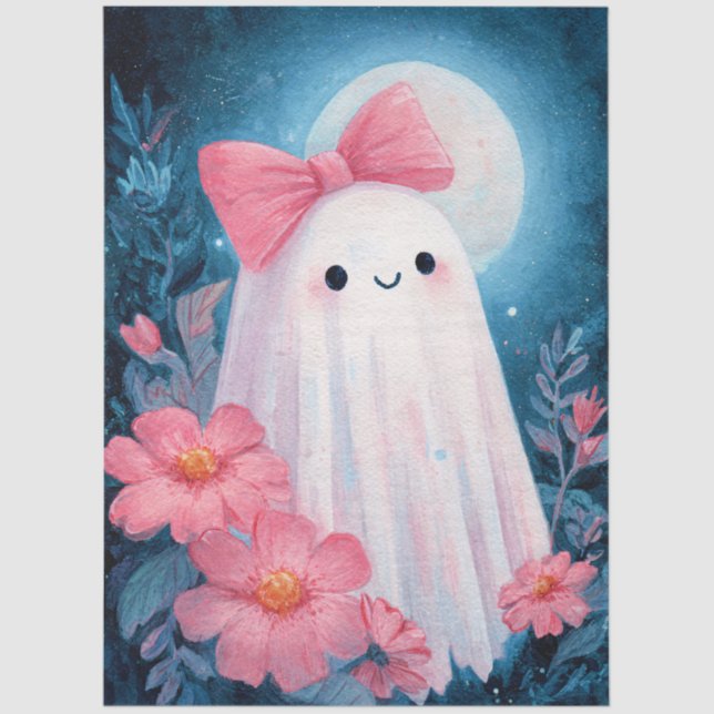 Ghost with a Pink Bow Decoupage Tissue Paper (Front)