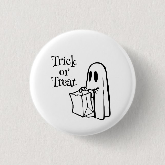 Ghost with Bag Trick or Treat 1 Inch Round Button (Front)
