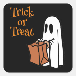 Ghost with Bag Trick or Treat   Square Sticker