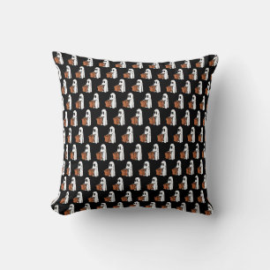 Ghost with Bag Trick or Treating Throw Pillow