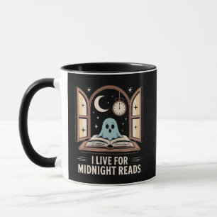 Ghost with Book Midnight Reads Cream and Gold Mug