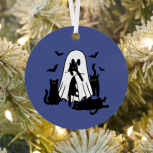 Ghost with Cats Halloween Tree Ornament