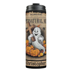 Ghost With Cross - Supernatural News Vintage Paper Thermal Tumbler