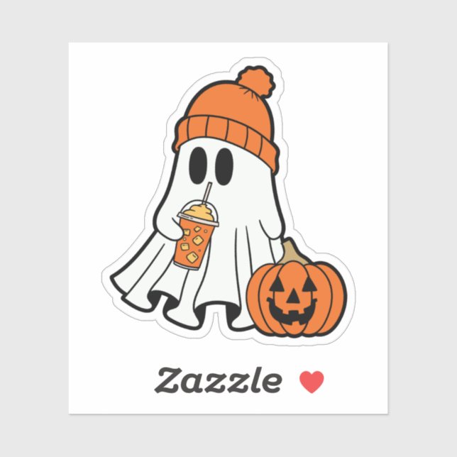 Ghost with Hat and Latte Sticker, Pumpkin Spice Gh (Sheet)