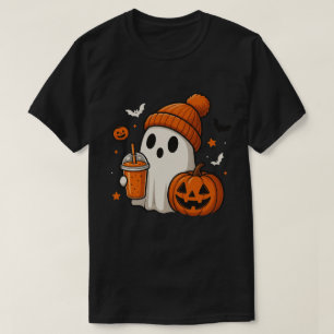 Ghost with Pumpkin Spice Drink Design T-Shirt