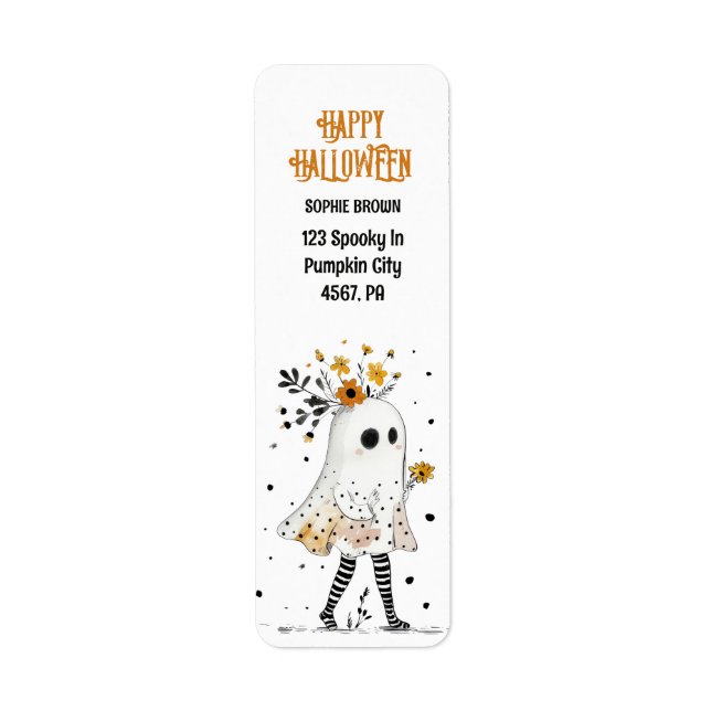 Ghost with Sunflowers Whimsical Halloween Address (Front)