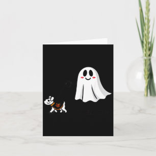 Ghost With Walking Dog Halloween Card